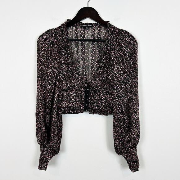 For Love And Lemons Dainty Floral Cropped Balloon Sleeve Blouse Size X-Small - Picture 1 of 6